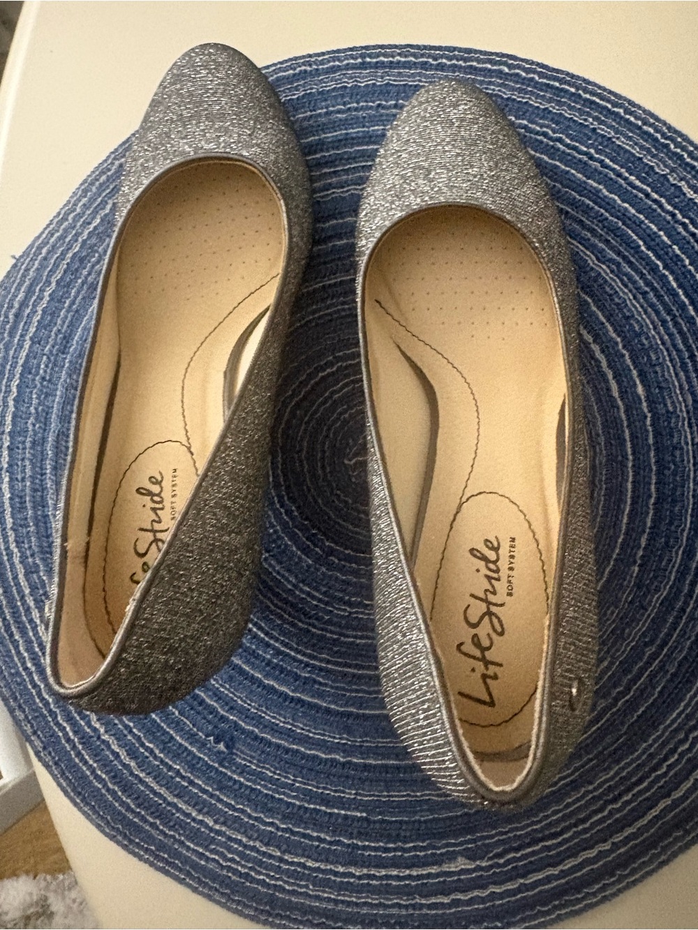 Life Stride Silver Glitter Pointed Toe Flats